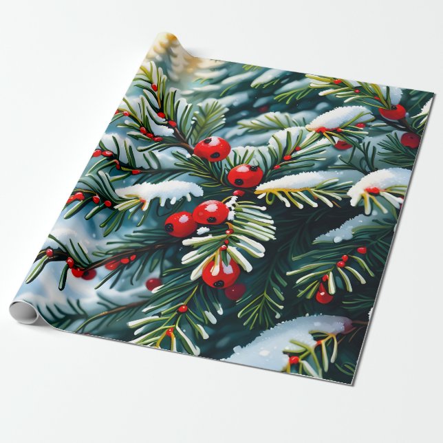 Papier Cadeau baies à feuillage persistant et sèches (Déroulé)
