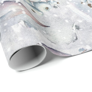Papier Cadeau Baies Blanches Scène de neige avec feuilles, hiver