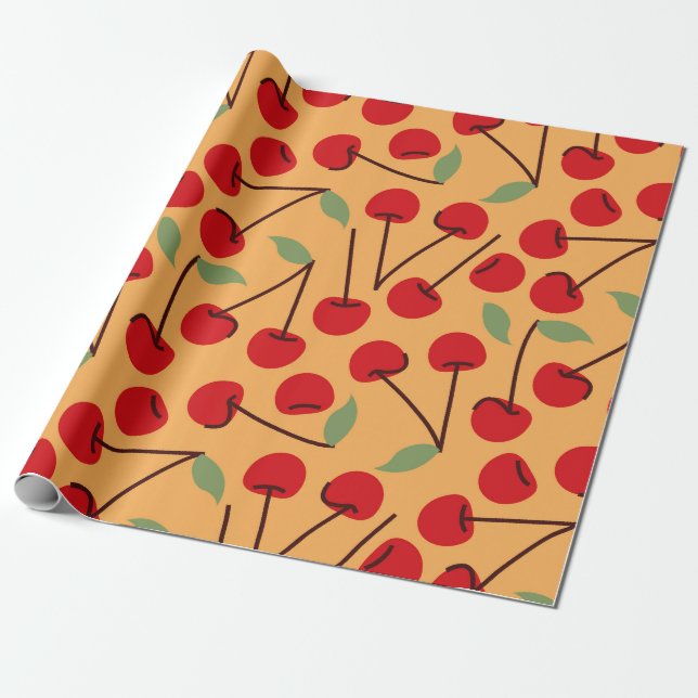 Papier Cadeau baies de cerise rouge (Déroulé)