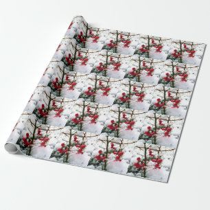 Papier Cadeau BAIES ROUGES EN papier d'emballage de NEIGE