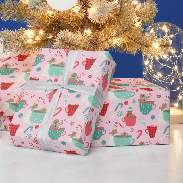 Papier Cadeau Bain chaud Pain d'épices Cute rose Motif de cacao  (Vacances)