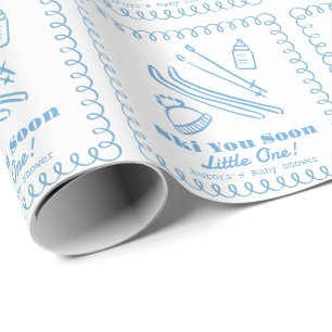 Papier Cadeau Bain de bébé garçon Main Bleue Dessinée Ski Vous B