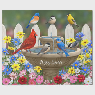 Papier Cadeau Bain d'oiseaux coloré du jardin de printemps