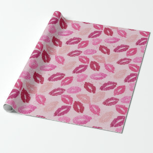 Papier Cadeau Baiser au rouge à lèvres rose motif sans couture