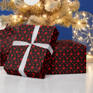 Papier Cadeau Baisers d'amour rouge sur petite échelle noire