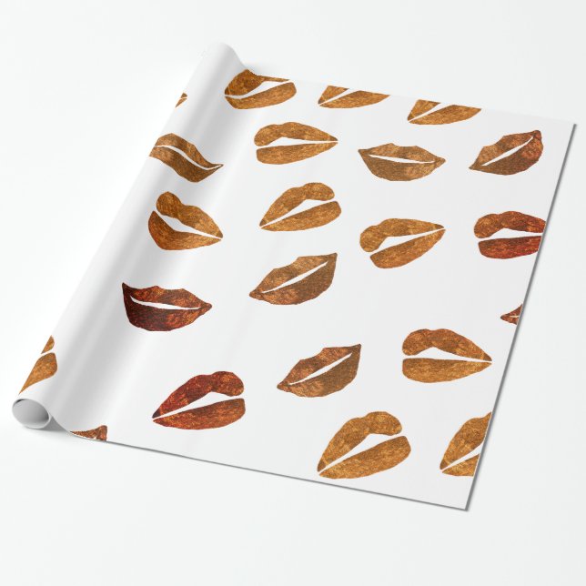 Papier Cadeau Baisers Gold Lips Envelopper du papier (Déroulé)