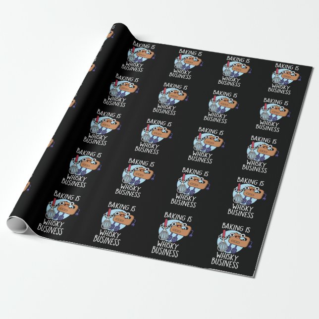Papier Cadeau Baking Est Whisk-ey Business Baker Pun Dark BG (Déroulé)