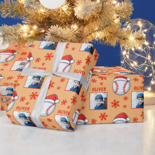Papier Cadeau Bal de baseball Santa Hat Snowflake Nom Photo