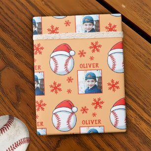 Papier Cadeau Bal de baseball Santa Hat Snowflake Nom Photo
