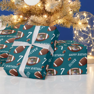 Papier Cadeau Bal de football américain vert Joyeux photo d'anni