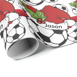 Papier Cadeau Bal de football de Noël de Noël de Santa Hat   N