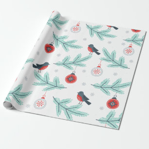Papier Cadeau Bal de Noël et Branches Motif