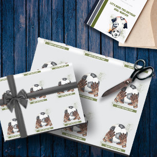 Papier Cadeau Bal de soccer bleu vert fête d'anniversaire