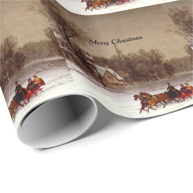 Papier Cadeau Balade de Noël à l'ancienne, Scène d'hiver (Coin rond)