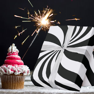 Papier Cadeau Balayage noir et blanc psychédélique