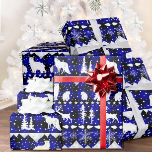Papier Cadeau Baldaquin nordique Bleu Buffalo Plaid Animaux d'hi