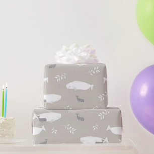 Papier Cadeau Baleine Bébée Beluga sur Pastel Grey Illustration