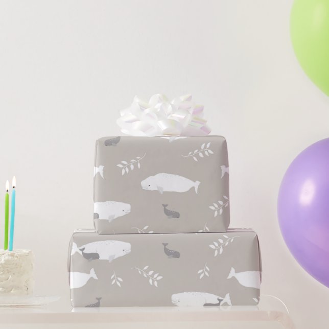 Papier Cadeau Baleine Bébée Beluga sur Pastel Grey Illustration (Cadeaux de fête)