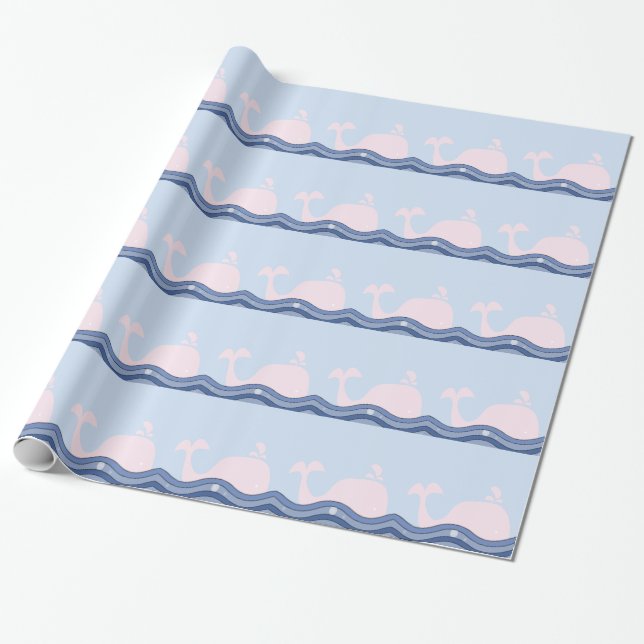 Papier Cadeau Baleine bleue et rose de la Marine (Déroulé)