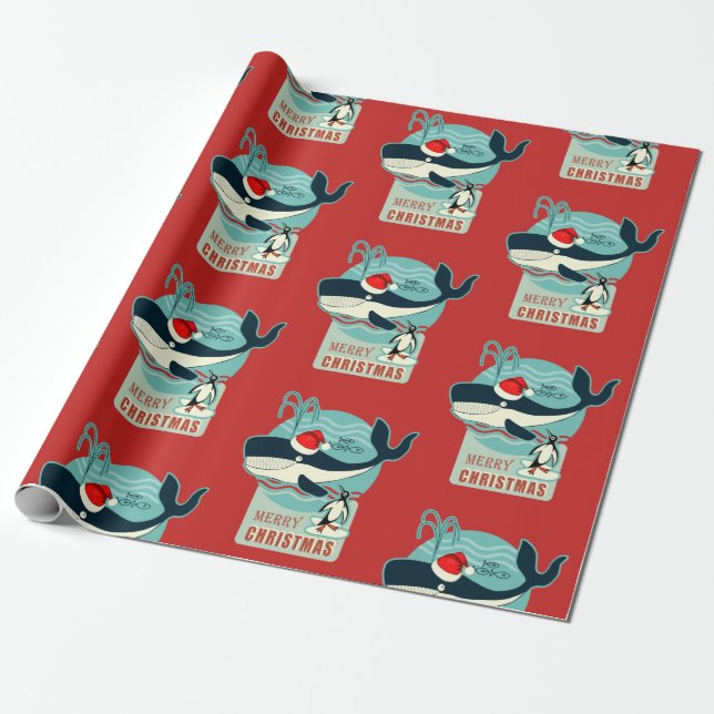 Papier Cadeau Baleine de Père Noël (Déroulé)