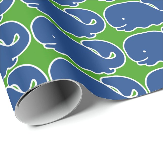 Papier Cadeau Baleine de très bon goût bleue nautique (Coin rond)