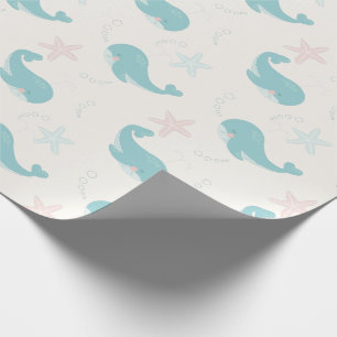 Papier Cadeau Baleine et Motif de poisson étoilé Crème blanche