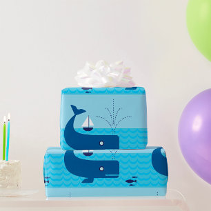 Papier Cadeau Baleine nautique et voilier océan mer bleue