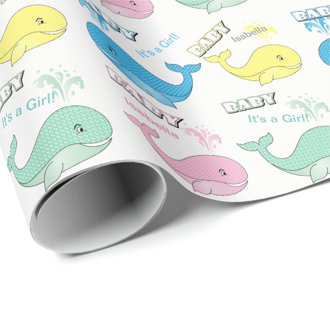 Papier Cadeau Baleines de bébé de couleur en pastel (Coin rond)