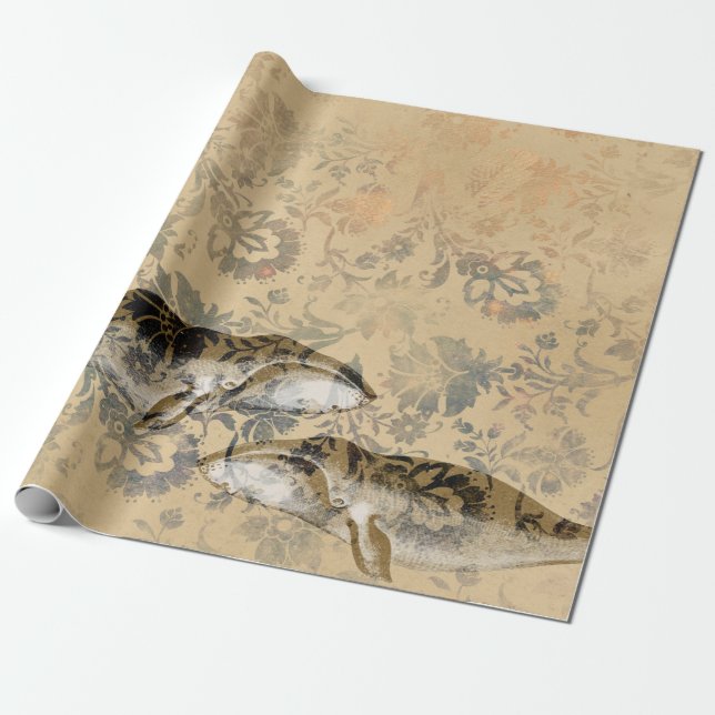 Papier Cadeau Baleines et floral Abstrait (Déroulé)