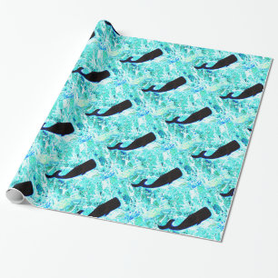 Papier Cadeau baleines noires bleu Thunder_Cove