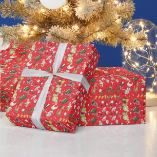 Papier Cadeau Balle à tambour de Noël rétro animaux farcis poupé