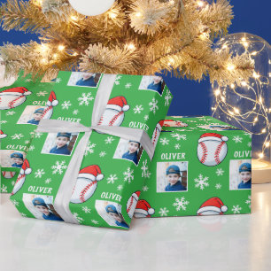 Papier Cadeau Balle de Baseball Chapeau de Père Noël Flocon de N