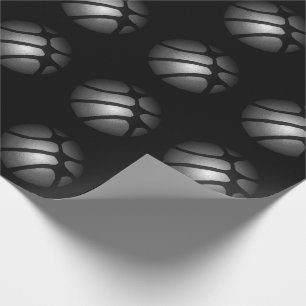 Papier Cadeau Balle de basket-ball moderne argent noir motif spo
