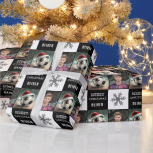 Papier Cadeau Balle de football avec photo de flocon de neige de