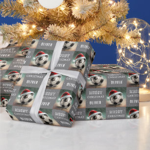 Papier Cadeau Balle de football avec Santa Hat Fun Noël