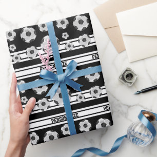 Papier Cadeau Balle de football noir et blanc