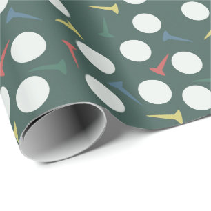 Papier Cadeau Balle de golf et motif de tee vert foncé