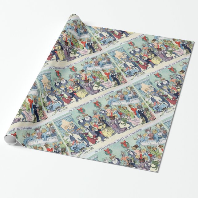 Papier Cadeau Balle de Noël à Catville, Louis Wain (Déroulé)