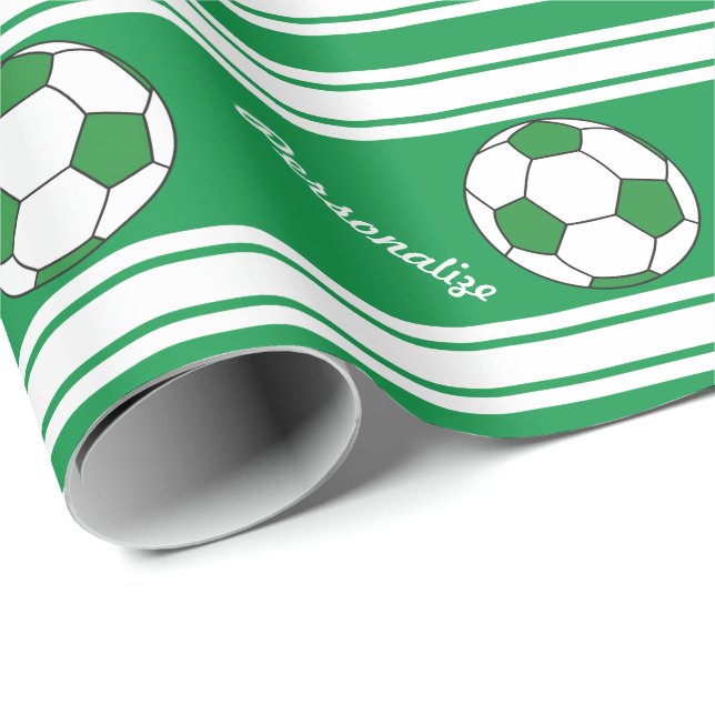 Papier Cadeau Balle de soccer à rayures vertes (Coin rond)
