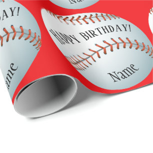 Papier Cadeau Baller Baseball Personnalisé Nom Joyeux Anniversa