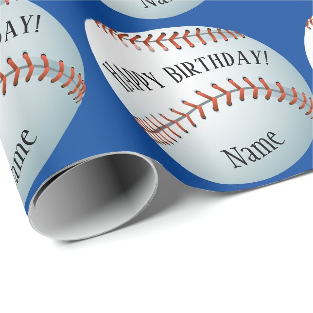 Papier Cadeau Baller Baseball Personnalisé Nom Joyeux Anniversai (Coin rond)