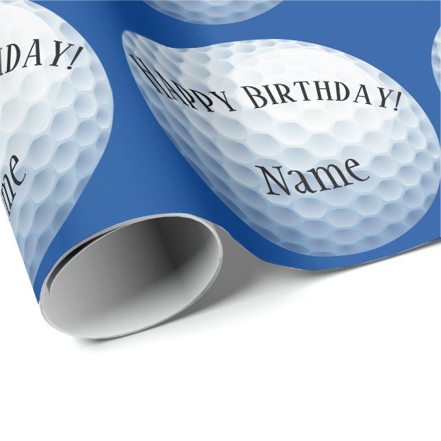 Papier Cadeau Baller Golf Nom personnalisé Joyeux Anniversaire (Coin rond)