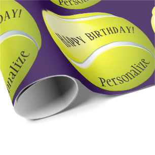 Papier Cadeau Baller Tennis Ball Nom joyeux Anniversaire