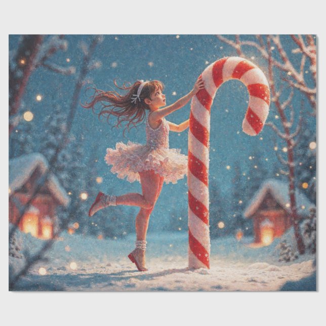 Papier Cadeau Ballerina Anime Fille et Sucre de canne Noël (Plat)