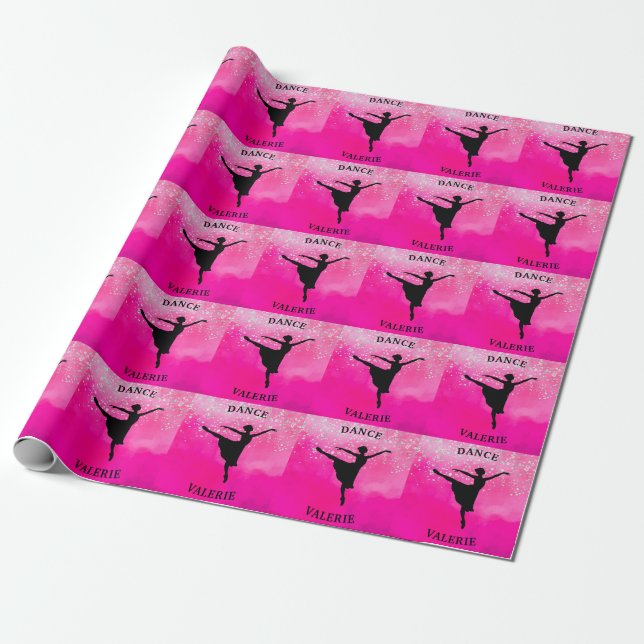 Papier Cadeau Ballerina Dance Pink Ombre Sparkle (Déroulé)