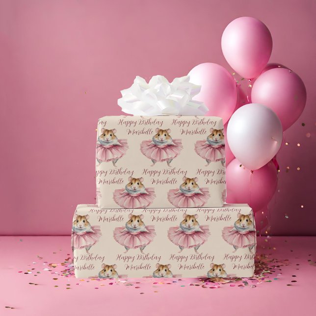 Papier Cadeau Ballerina Hamster Girls Anniversaire Personnalisé (Créateur téléchargé)