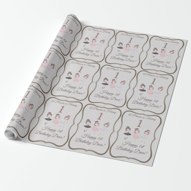 Papier Cadeau Ballerinas Rose Pretty Grey Princess 1er anniversa (Déroulé)