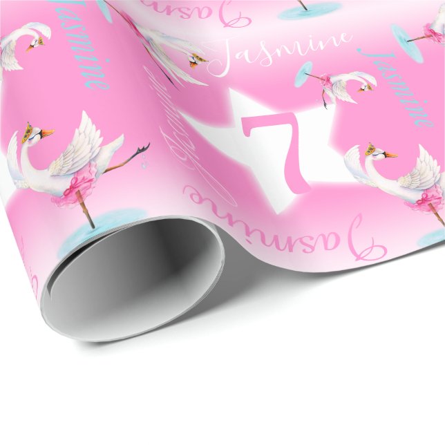 Papier Cadeau Ballerine de Swan aquarelle rose ballet 7e anniver (Coin rond)