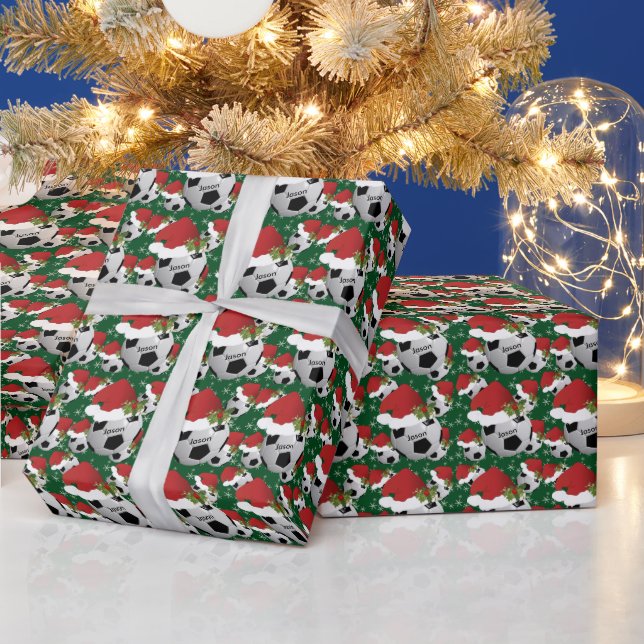 Papier Cadeau Balles de football de Noël | Nom do-it-yourself (Vacances)