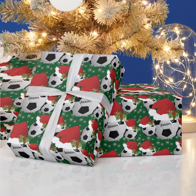Papier Cadeau Balles de football de Noël | Personnaliser (Vacances)